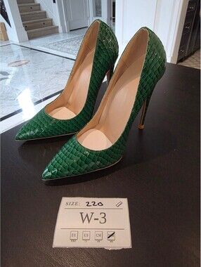 Green Snake Print Stiletto Heels - Women's
